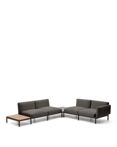 Canapea cu colt modulara exterior gri din textil pentru 4 persoane Sorells Kave Home