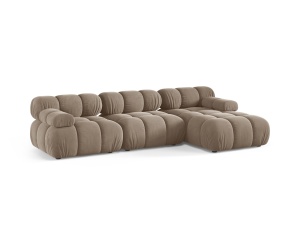 Canapea cu colt modulara maro cappuccino din catifea pentru 4 persoane Bellis 155 Right Micadoni