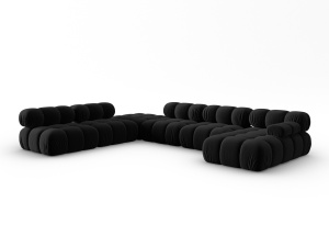 Canapea cu colt modulara neagra din catifea pentru 7 persoane Bellis Panoramic Left Micadoni