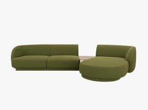 Canapea cu colt modulara si masa de cafea verde oliv din textil pentru 3 persoane Miley Boucle Right Micadoni