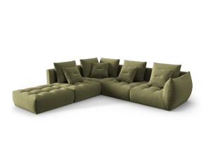 Canapea cu colt modulara verde din catifea pentru 4 persoane Bloom Left Micadoni