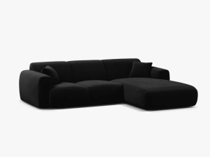 Canapea cu colt neagra din catifea pentru 4 persoane Molino Casbla Right Micadoni