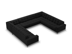 Canapea cu colt neagra din catifea pentru 9 persoane Mamaia Velvet Black Micadoni