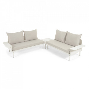 Canapea cu colt pentru exterior alba din textilena si aluminiu 230 cm Zaltana Kave Home