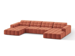 Canapea cu colt rosu corai din catifea pentru 6 persoane Jennifer Panoramic Micadoni