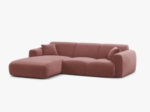 Canapea cu colt roz flamingo din catifea pentru 4 persoane Molino Casbla Left Micadoni