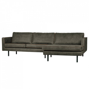 Canapea cu colt verde army din piele 300 cm Rodeo Right Woood