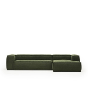 Canapea cu colt verde din catifea pentru 4 persoane Blok FR Right Kave Home