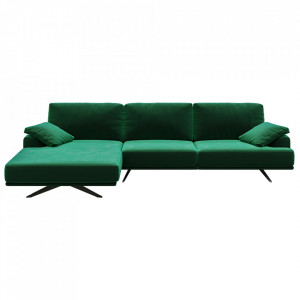 Canapea cu colt verde din catifea si lemn pentru 4 persoane Prado Left Mesonica