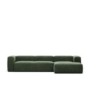 Canapea cu colt verde din textil pentru 4 persoane Blok Chenille FR Right Kave Home