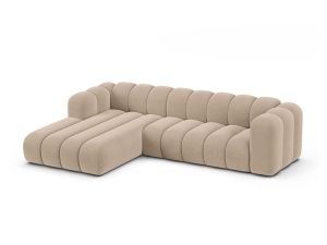 Canapea modulara cu colt bej din catifea pentru 4 persoane Lupine Left Micadoni
