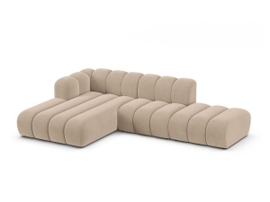 Canapea modulara cu colt bej din catifea pentru 5 persoane Lupine Left Micadoni