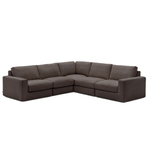 Canapea modulara cu colt maro inchis din textil pentru 5 persoane Alea Chenille Kave Home