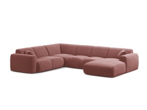 Canapea modulara cu colt roz flamingo din catifea pentru 6 persoane Molino Panoramic Left Micadoni