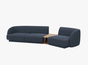 Canapea modulara cu masa de cafea albastru inchis din textil pentru 3 persoane Miley Boucle Right Micadoni