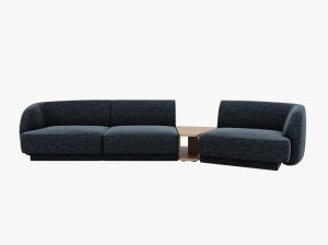Canapea modulara cu masa de cafea albastru royal din textil pentru 3 persoane Miley Chenille Right Micadoni