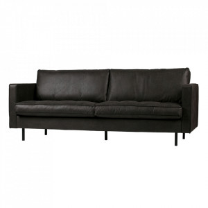 Canapea neagra din piele pentru 2,5 persoane Rodeo Classic Black Be Pure Home