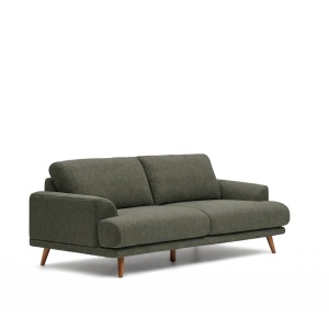Canapea verde inchis din textil pentru 3 persoane Karin Wood Walnut Chenille Kave Home