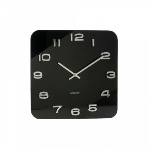 Ceas perete patrat negru din sticla 35x35 cm Vintage Black Present Time