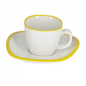 Ceasca cu farfurioara alba/galbena din portelan 90 ml Odalin Kave Home
