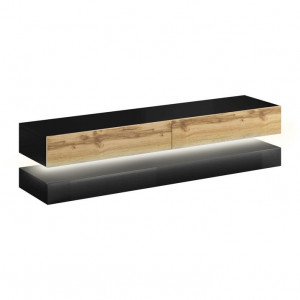 Comoda TV neagra/maro din PAL si lemn 140 cm Cosmo Signal Meble