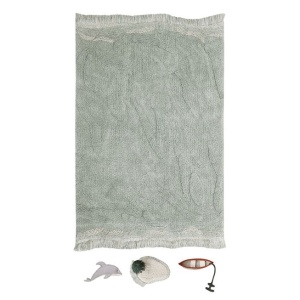 Covor de joaca cu 3 accesorii albastru din bumbac 90x130 cm Waves Lorena Canals