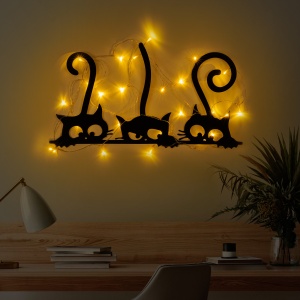 Decoratiune luminoasa de perete neagra din metal 33x60 cm Cats 967 The Home Collection