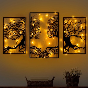 Decoratiune luminoasa de perete neagra din metal Tree Person 499 The Home Collection