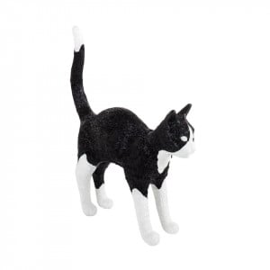Decoratiune luminoasa neagra/alba din rasina Jobby The Cat Seletti