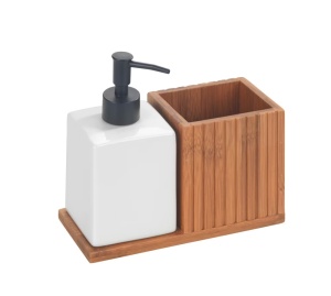 Dispenser sapun lichid cu suport burete maro/alb din ceramica 500 ml Mera Wenko