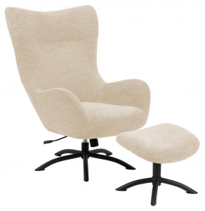 Fotoliu cu taburet pentru picioare crem din textil Talgarth Quiet Object