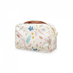 Geanta multicolora din bumbac organic pentru cosmetice Pressed Leaves Rose Cam Cam