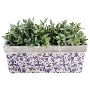 Jardiniera alb/albastra din ceramica 15x40 cm Aria Esschert Design