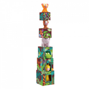 Joc de construit 10 piese multicolor din carton Topani Jungle Djeco
