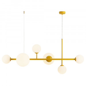 Lustra galben mustar/alba din sticla cu 6 becuri Dione Quiet Object