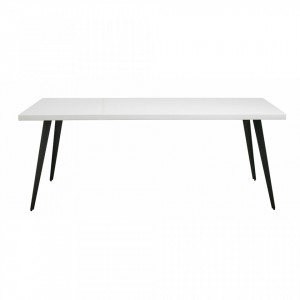 Masa alba din lemn cu picioare negre 100x200 cm Herringbone Nordal