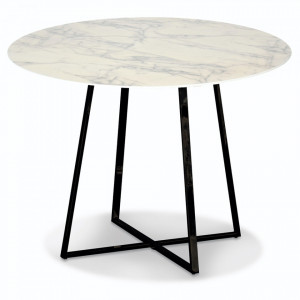 Masa dining alba/neagra din MDF si metal 97 cm Frank Opjet Paris
