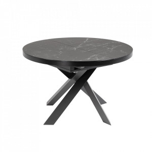 Masa dining extensibila neagra din sticla si otel 120(160) cm Vashti Marble Kave Home
