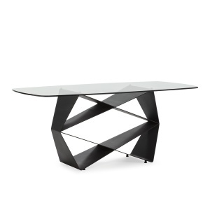 Masa dining neagra din sticla 90x180 cm Keny Thai Natura