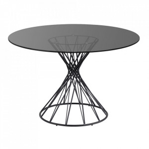 Masa dining neagra din sticla si otel 120 cm Niut Kave Home
