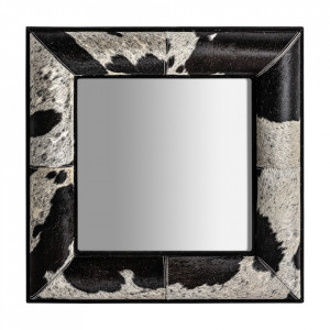 Oglinda patrata neagra/alba din piele si sticla 60x60 cm Waukun Vical Home