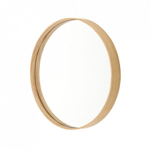 Oglinda rotunda maro din lemn de stejar si sticla 31 cm Glance Wireworks London