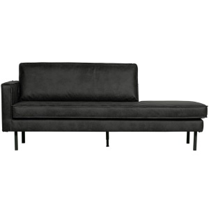 Pat de zi negru din piele 203 cm Rodeo Left Woood