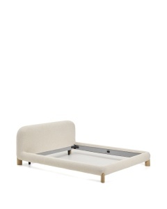 Pat ecru/maro deschis din textil 160x200 cm Odina Boucle Kave Home