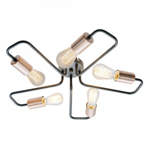 Plafoniera neagra/aramie din otel cu 5 becuri Herpe Candellux