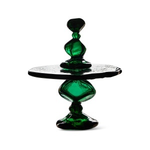 Platou cu picior verde din sticla 32x34 cm Jewel HKliving