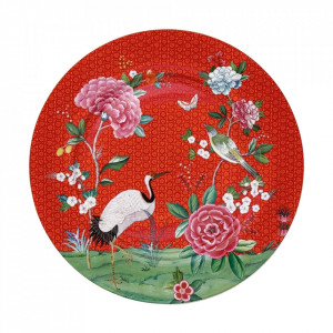 Platou multicolor din portelan 32 cm Blushing Birds Red Pip Studio