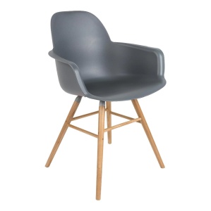 Scaun dining din plastic gri inchis Albert Armrest Kuip Zuiver