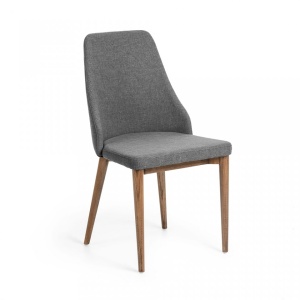 Scaun dining gri inchis din material textil si lemn Rosiee Kave Home
