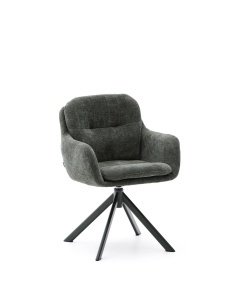 Scaun dining rotativ verde/negru din textil Lexa Chenille Kave Home